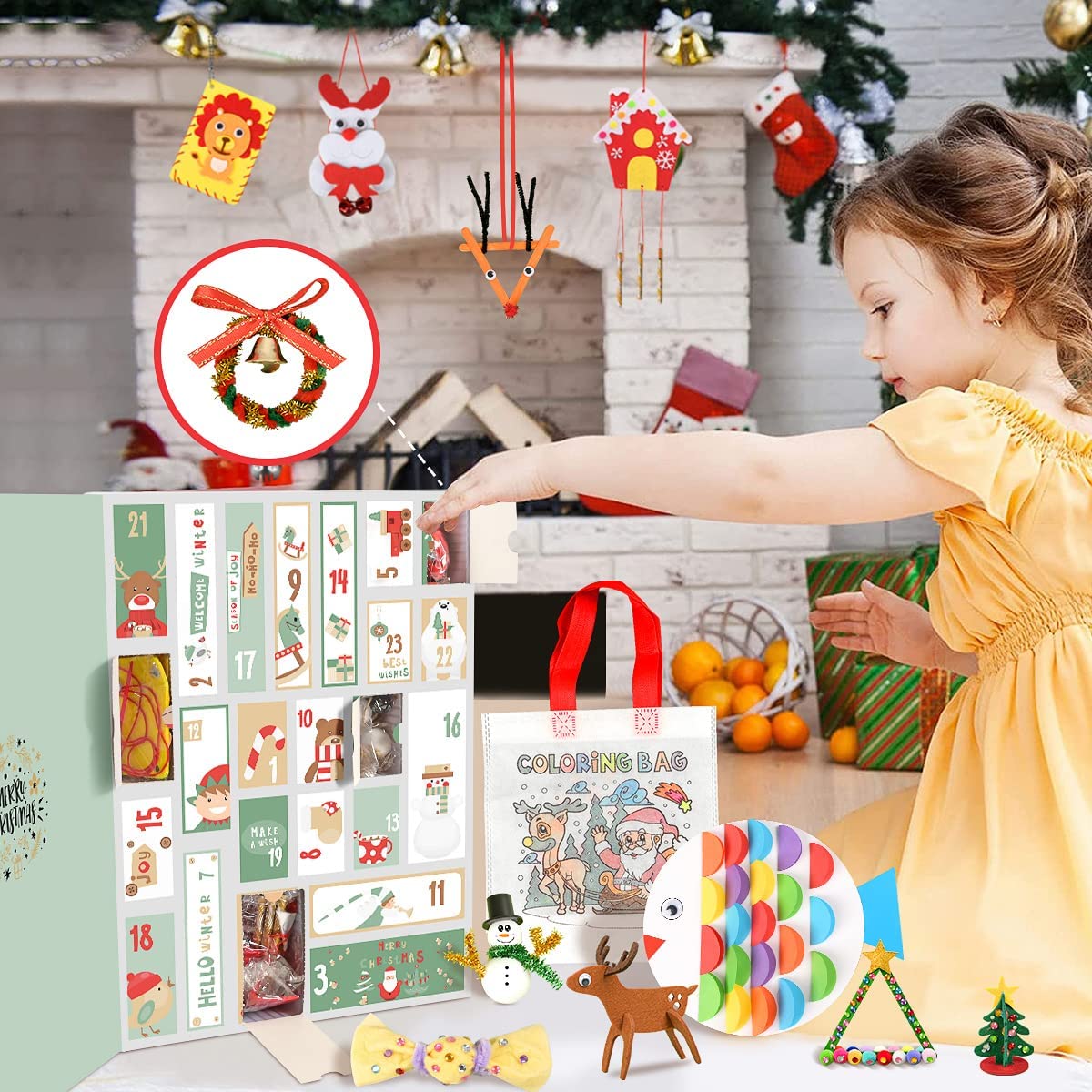 Humairc 2022 Advent Calendar Art Craft Toys for Kids 24 pcs Christmas DIY Craft Gift, Art Craft Christmas Tree Decorations Snowman Candy, Art Craft Decor Christmas Gifts for Boys Children Girls