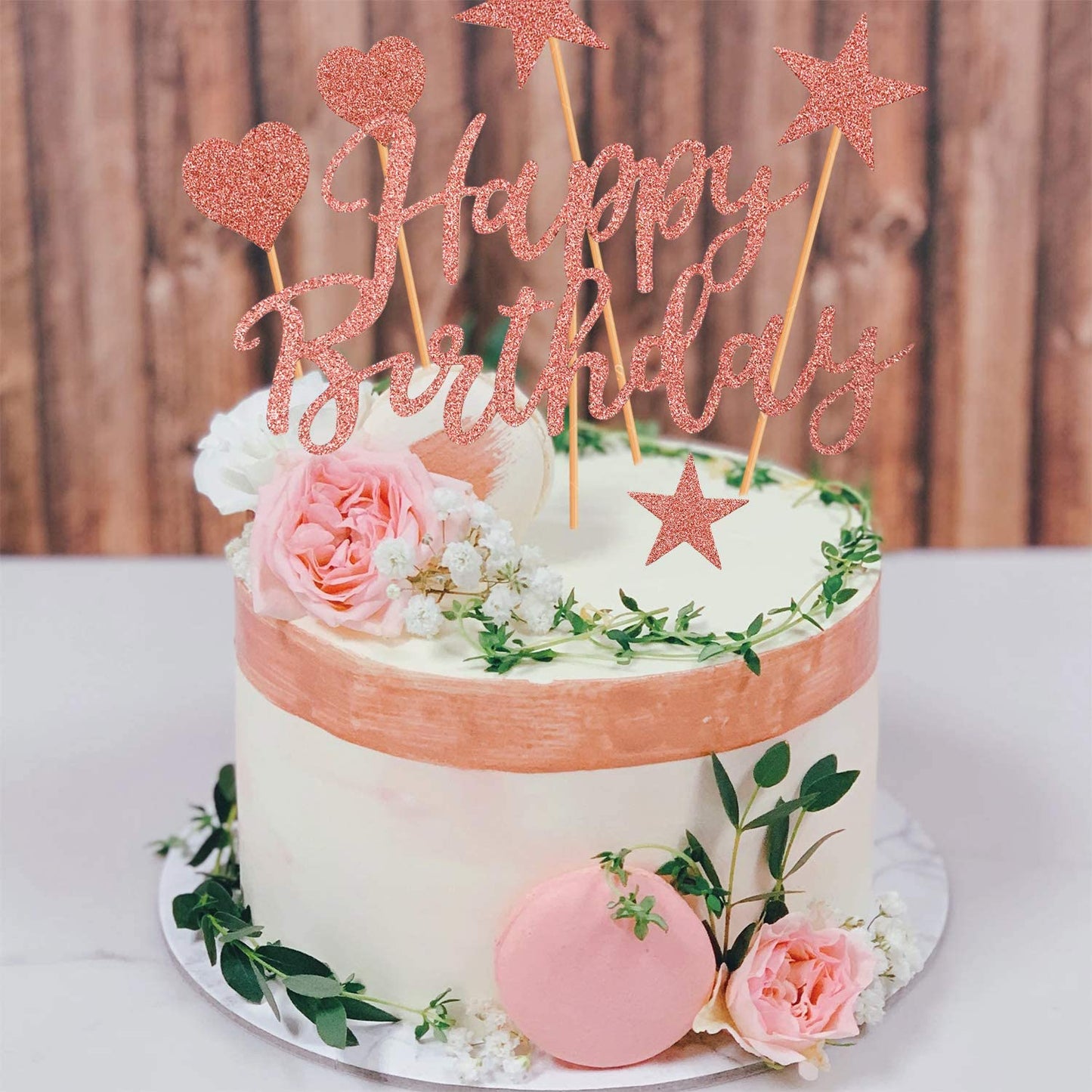 Humairc 2 Sets Rose Gold Cake Topper Happy Birthday Cake Decoration for Girls Women Kids Shiny Rose Gold Birthday Party Anniversary Wedding Cake Topper 22pcs (Rose gold cake decoration)