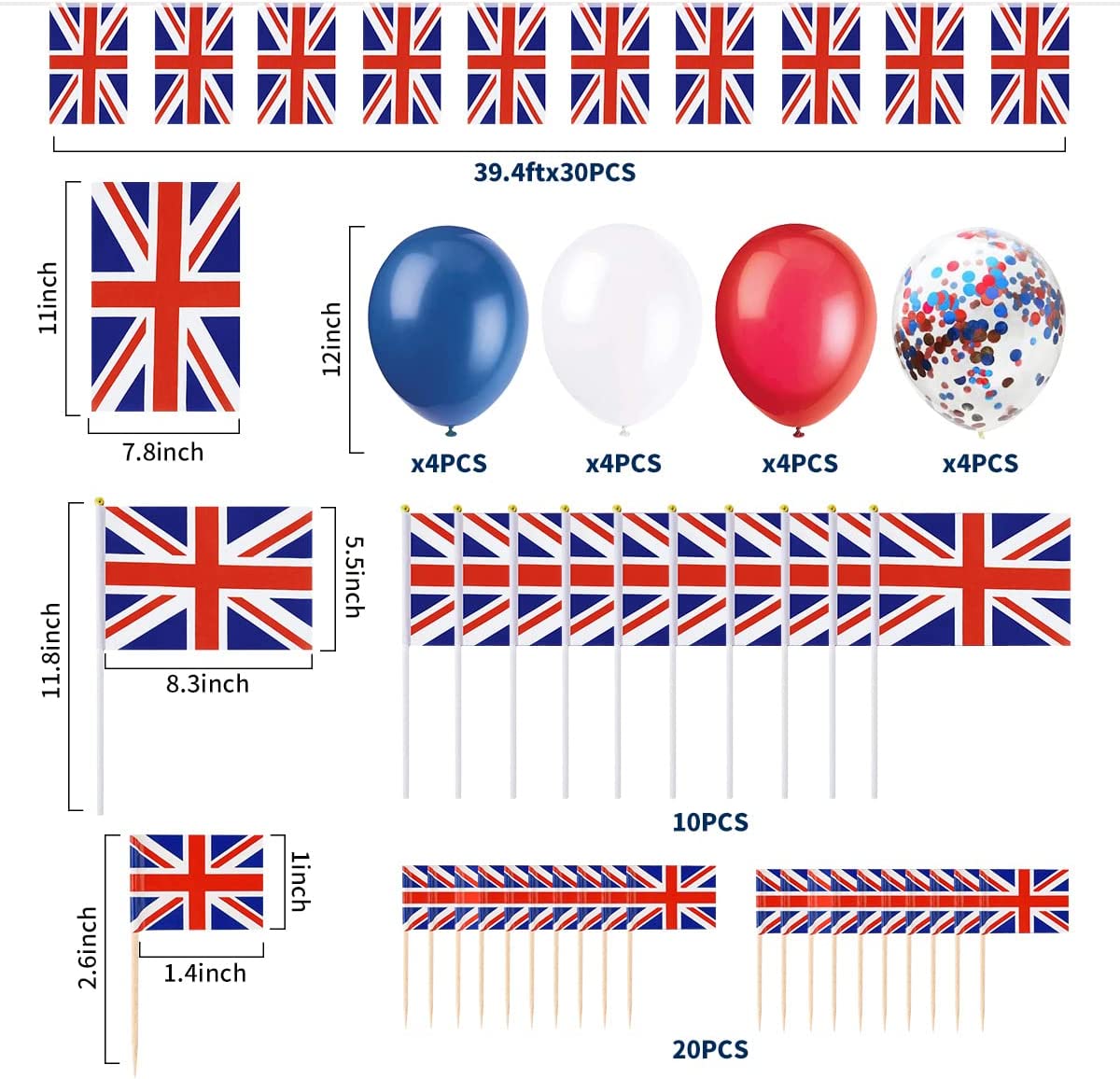 Humairc Union Jack, Jubilee Decorations 2022, Jack Party Supplies, Red White and Blue Balloons, Platinum Jubilee Banner, for Royal Outdoor And Indoor Party Decorations