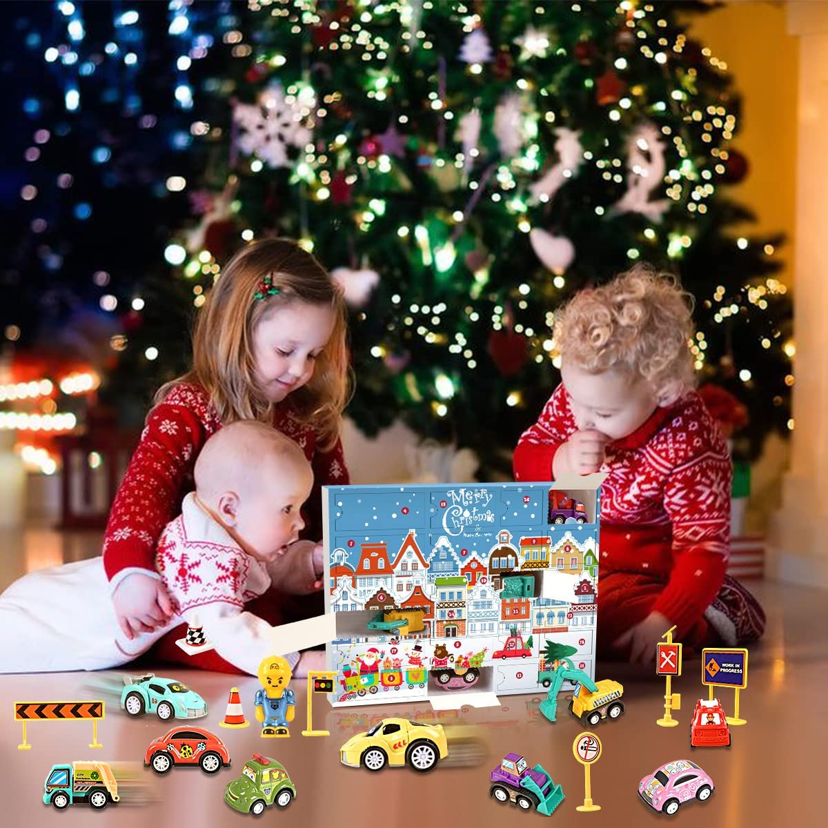 Humairc Cars Advent Calendar 2023 Kids, 24 Pull Back Vehicles as Construction Vehicles School Cars with Game Map - 24 Days of Countdown to Christmas Surprise Gifts for Son Grandson Children