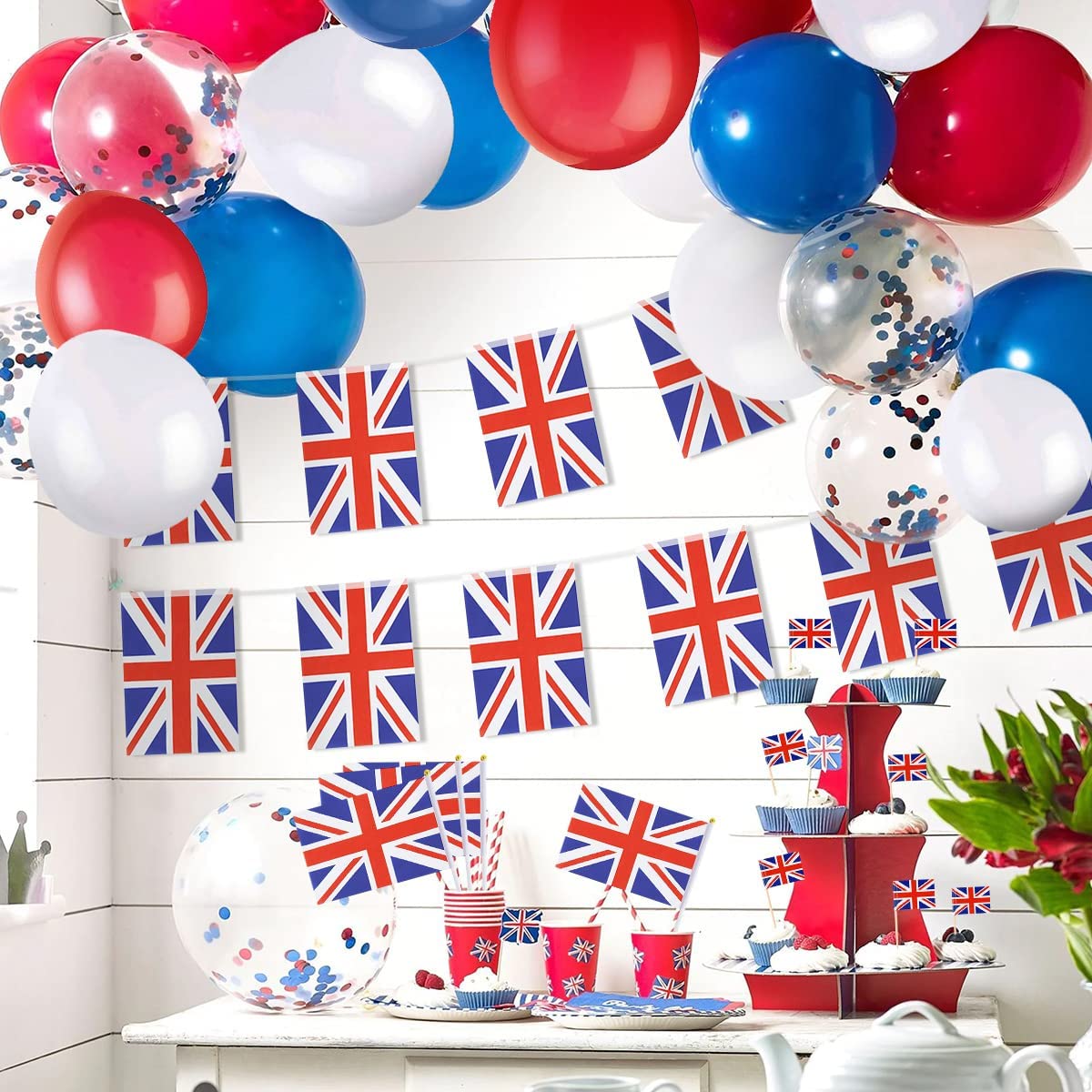 Humairc Union Jack, Jubilee Decorations 2022, Jack Party Supplies, Red White and Blue Balloons, Platinum Jubilee Banner, for Royal Outdoor And Indoor Party Decorations