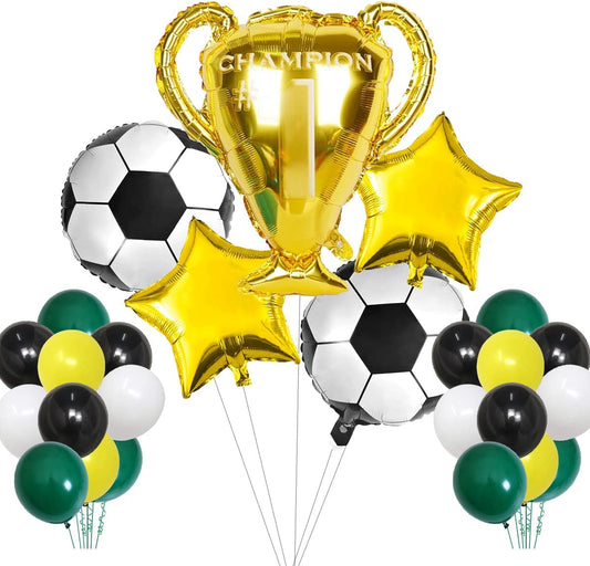 Humairc 25 pièces Decoration Football Fête Kit, Football Deco Anniversaire Garcon avec 24,8" Trophée Ballon, Football Ballon, Ballons en Latex, Deco Anniversaire Foot Football Ballon Trophée Deco