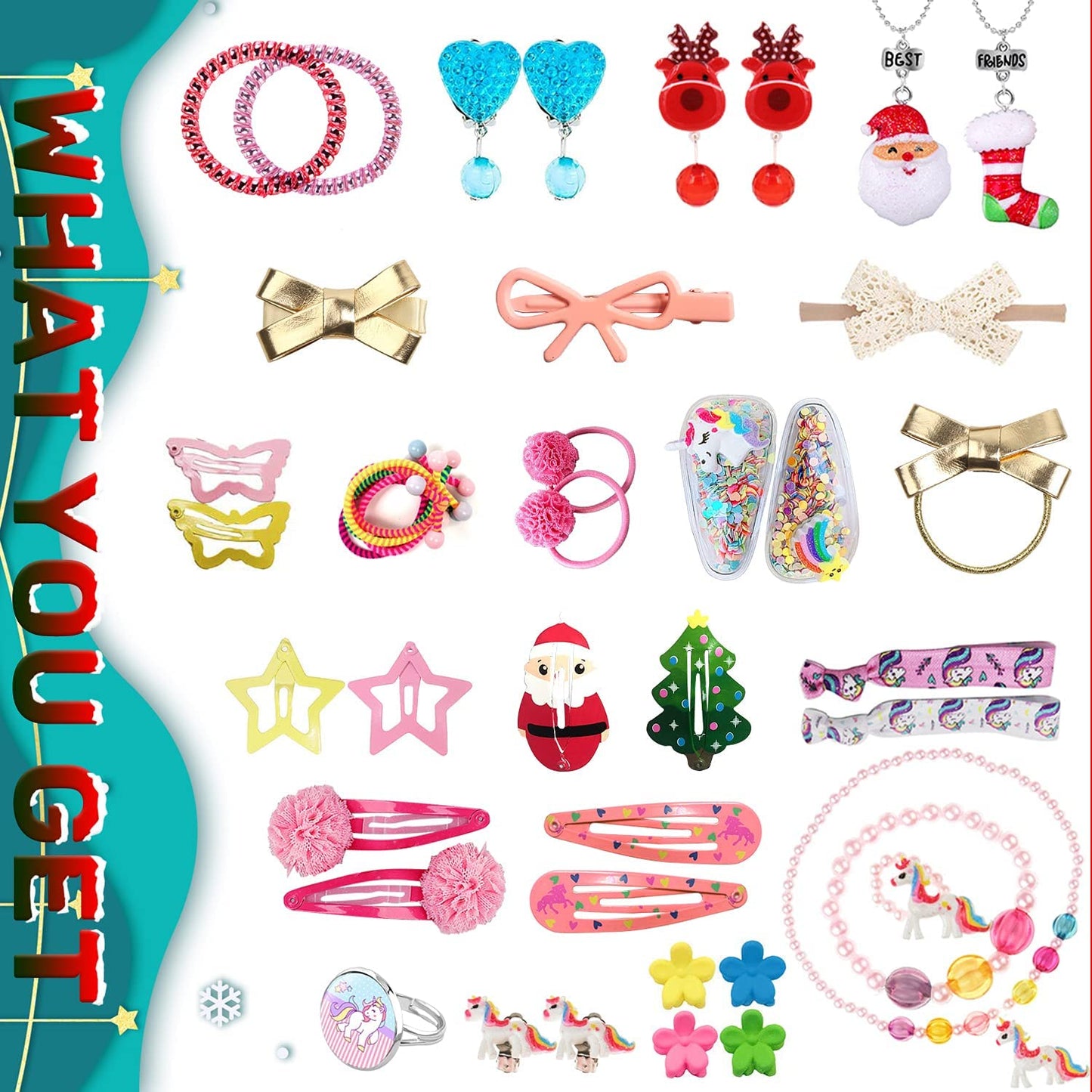 Humairc Advent Calendar Jewelry Hair Accessories 2021 for Girls Kids 24 Christmas Calendar fillers Gift, Hair Clips Scrunchies Bow Ties Rope, Bracelet Necklace Countdown Calendar - Daughter