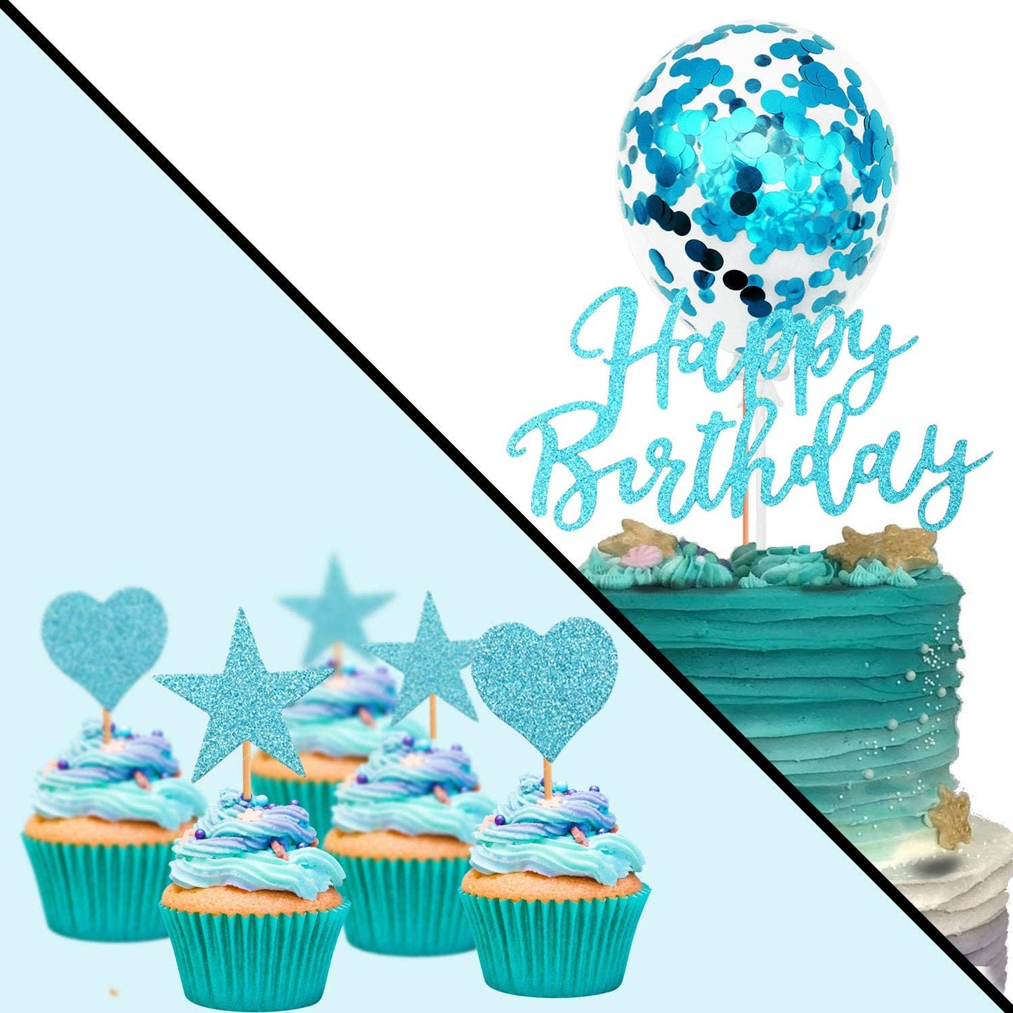 Humairc Blue Cake Topper Blue Confetti Balloon Birthday Cake Decoration Blue Cupcake Topper for Girls Women Boys Mans Kids Adults Birthday (Blue)