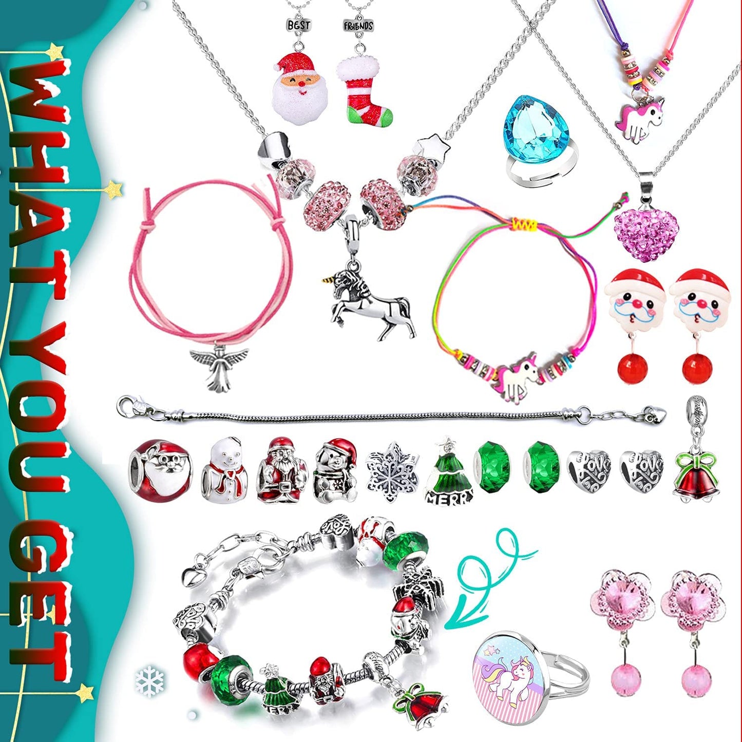 Humairc Jewelry Advent Calendar for Girls 2021 Christmas, 24 Xmas Surprise Gifts of DIY Bracelet Necklace-Clip Earring Rings Charms, 24 Days Countdown for Kids Daughter Teens