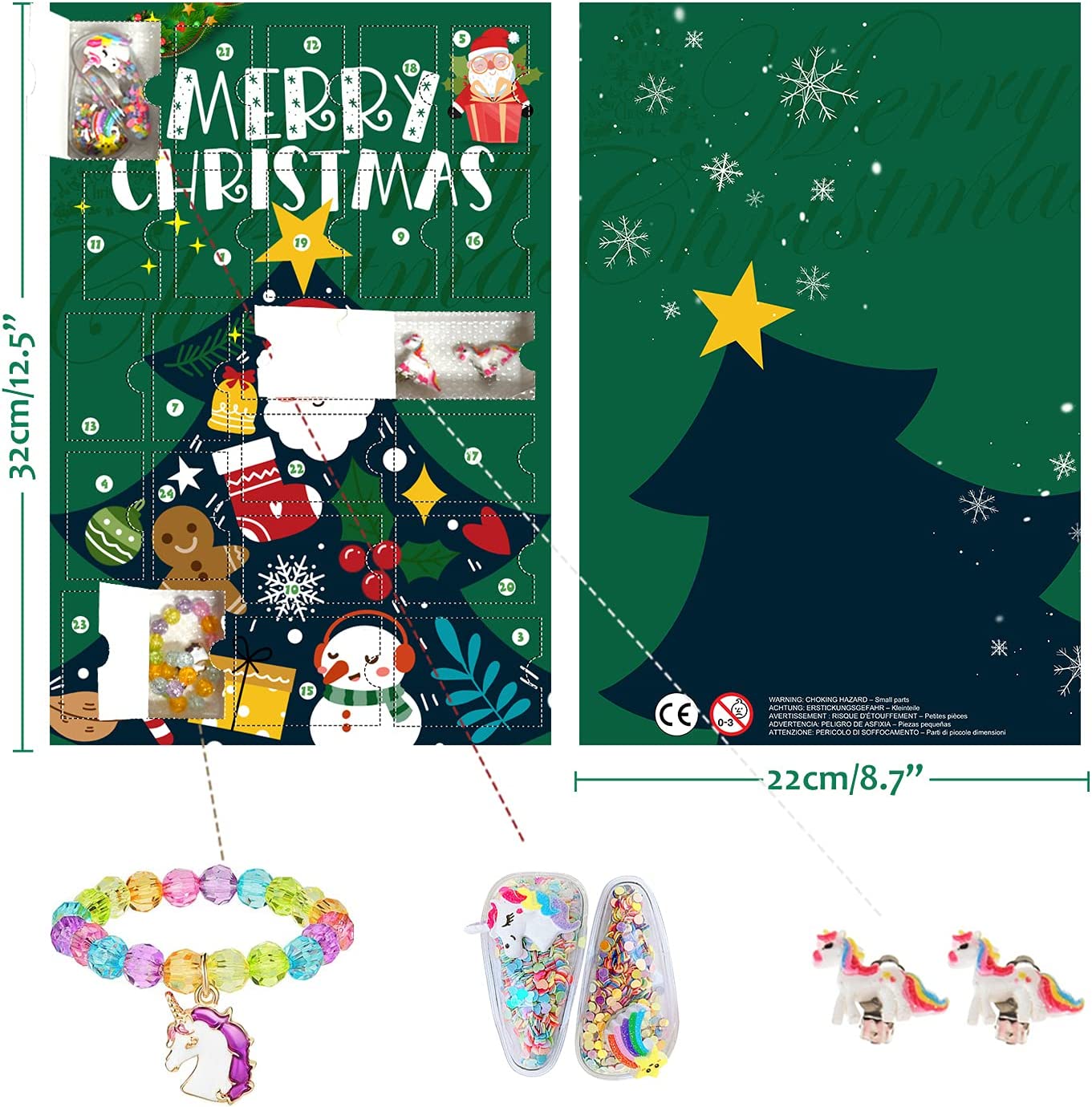 Humairc 2022 Advent Calendar Jewelry Calendar, Hair Accessories Girls Kids 24 Christmas Calendar Stuffing Gifts, Hair Clips Hairband Bow Tie Rope, Bracelet Necklace Countdown Calendar