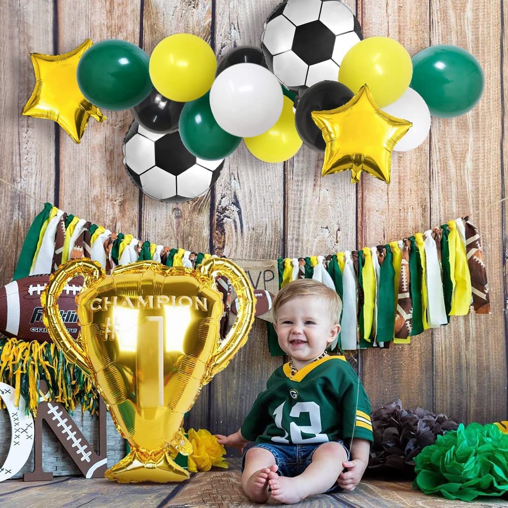 Humairc 25 pièces Decoration Football Fête Kit, Football Deco Anniversaire Garcon avec 24,8" Trophée Ballon, Football Ballon, Ballons en Latex, Deco Anniversaire Foot Football Ballon Trophée Deco