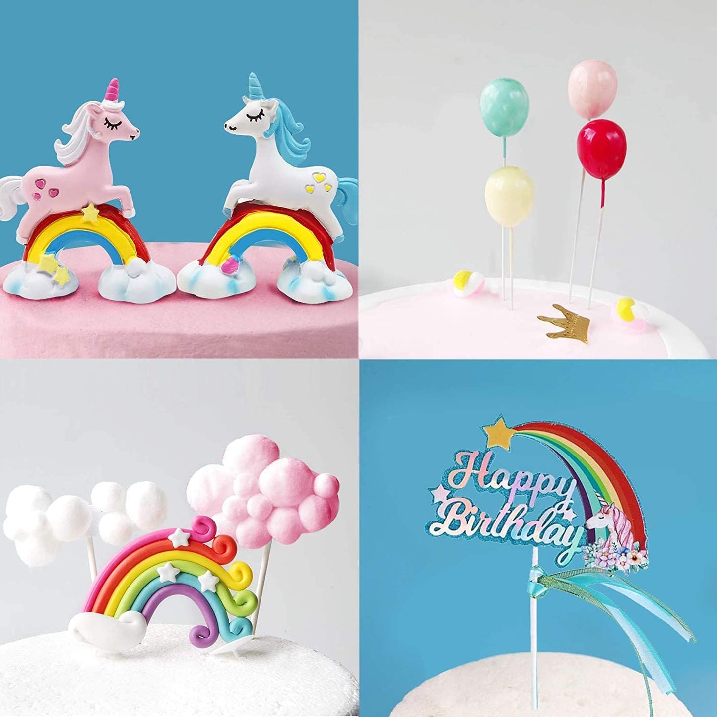 Humairc Unicorn Cake Topper Rainbow Unicorn Happy Birthday Cake Decoration Happy Birthday Topper Cloud Balloons Moon Stars Cupcake Topper for Girl Kid Women Birthday Party Decoration