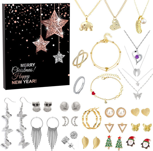 Humairc Schmuck Adventskalender Teenager Mädchen Damen 2022 Schmuckkalender Weihnachtskalender mit 24 Schmucke Halskette Armband Ringe Ohrringe