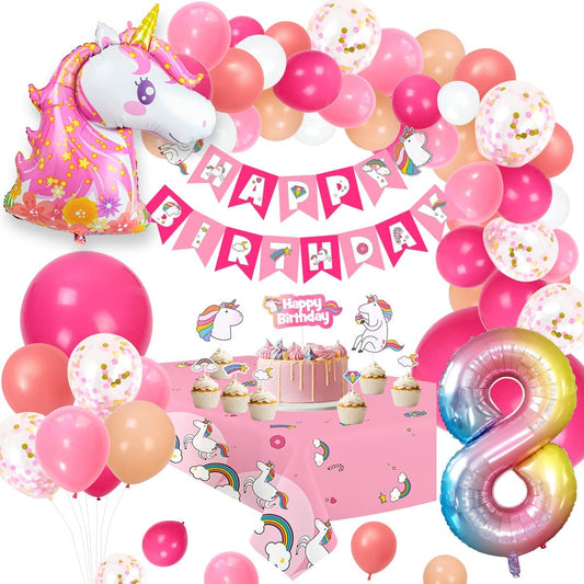 Humairc Decoration Anniversaire Licorne, Deco Anniversaire Fille 8 Ans Ballon Licorne Nappe Licorne Banderole Joyeux Anniversaire Decoration Gateau Grand Ballon Numéro 8, Cadeau Enfant 8 Ans