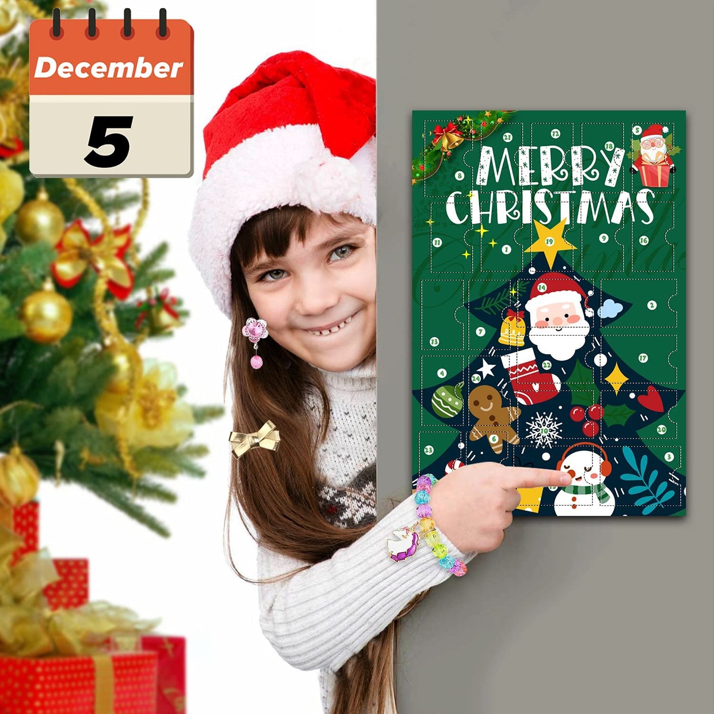 Humairc 2022 Advent Calendar Jewelry Calendar, Hair Accessories Girls Kids 24 Christmas Calendar Stuffing Gifts, Hair Clips Hairband Bow Tie Rope, Bracelet Necklace Countdown Calendar