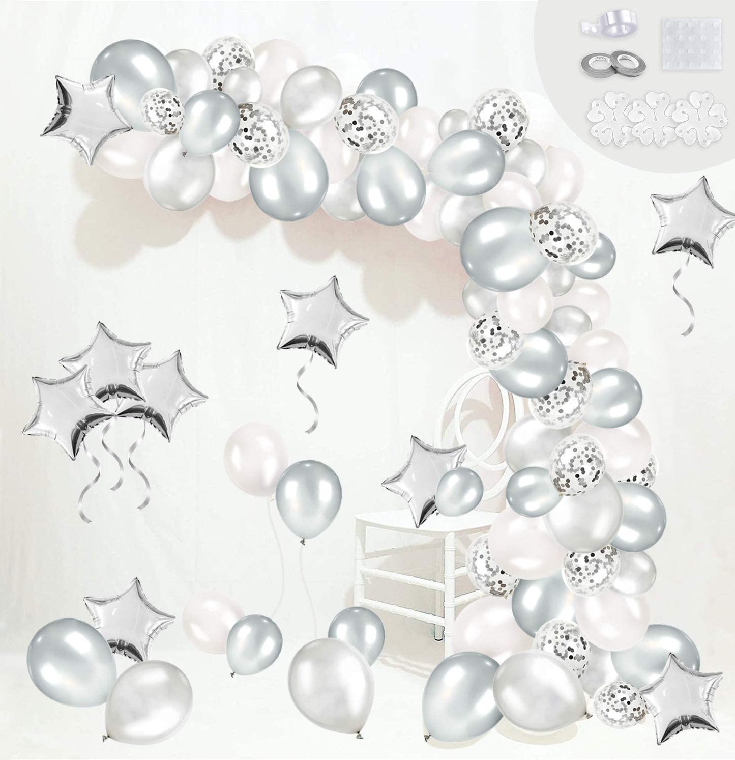 Humairc Silver Balloon Arch Kit Balloon Garland, with Balloon Strip Tape Balloon Tying Tools, 100pcs Ballonn for Girls Women Boys Men Wedding Anniversary Birthday Party Decoration - Arches (Silver)