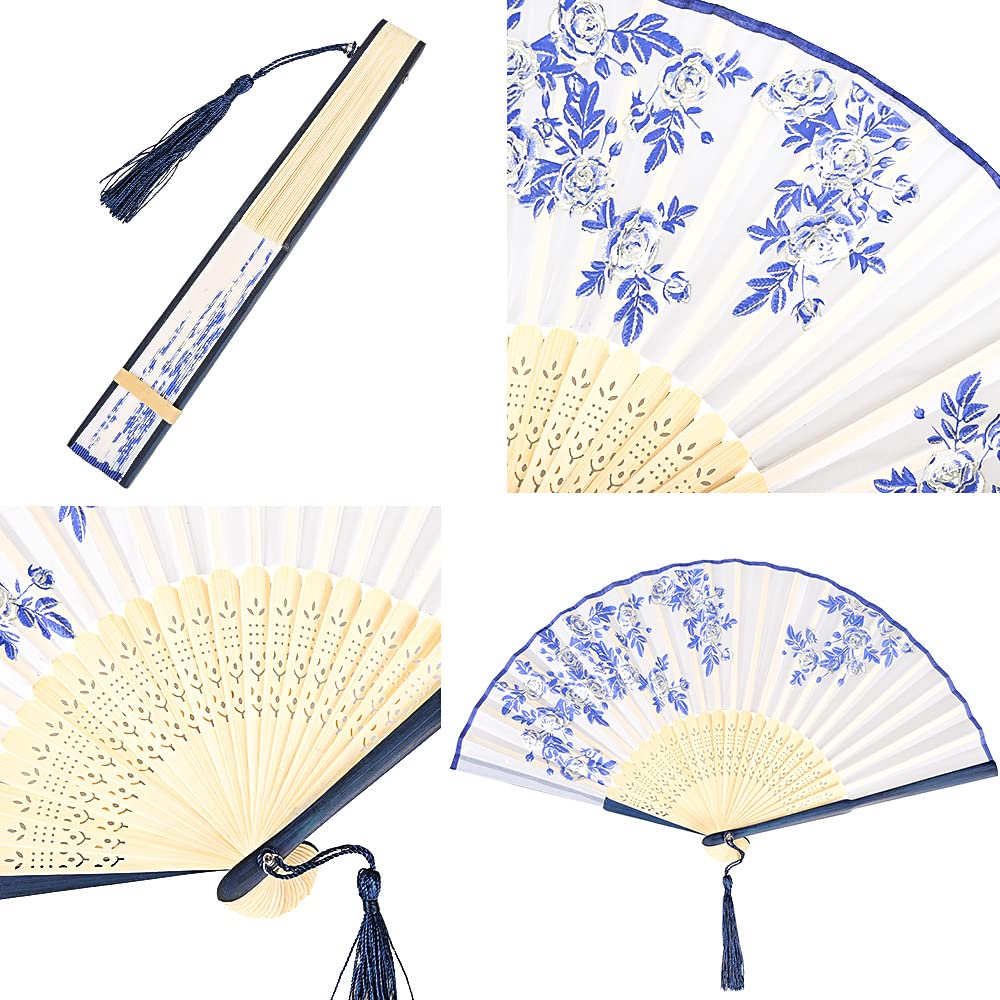 Humairc 6 pièces Eventail Mariage Eventail Japonais Eventail Pliant Poche Ventilateur Mariage Décoration Demoiselles Cadeaux Mariage Fête Danse Fête, avec Gland et Pochette Protection