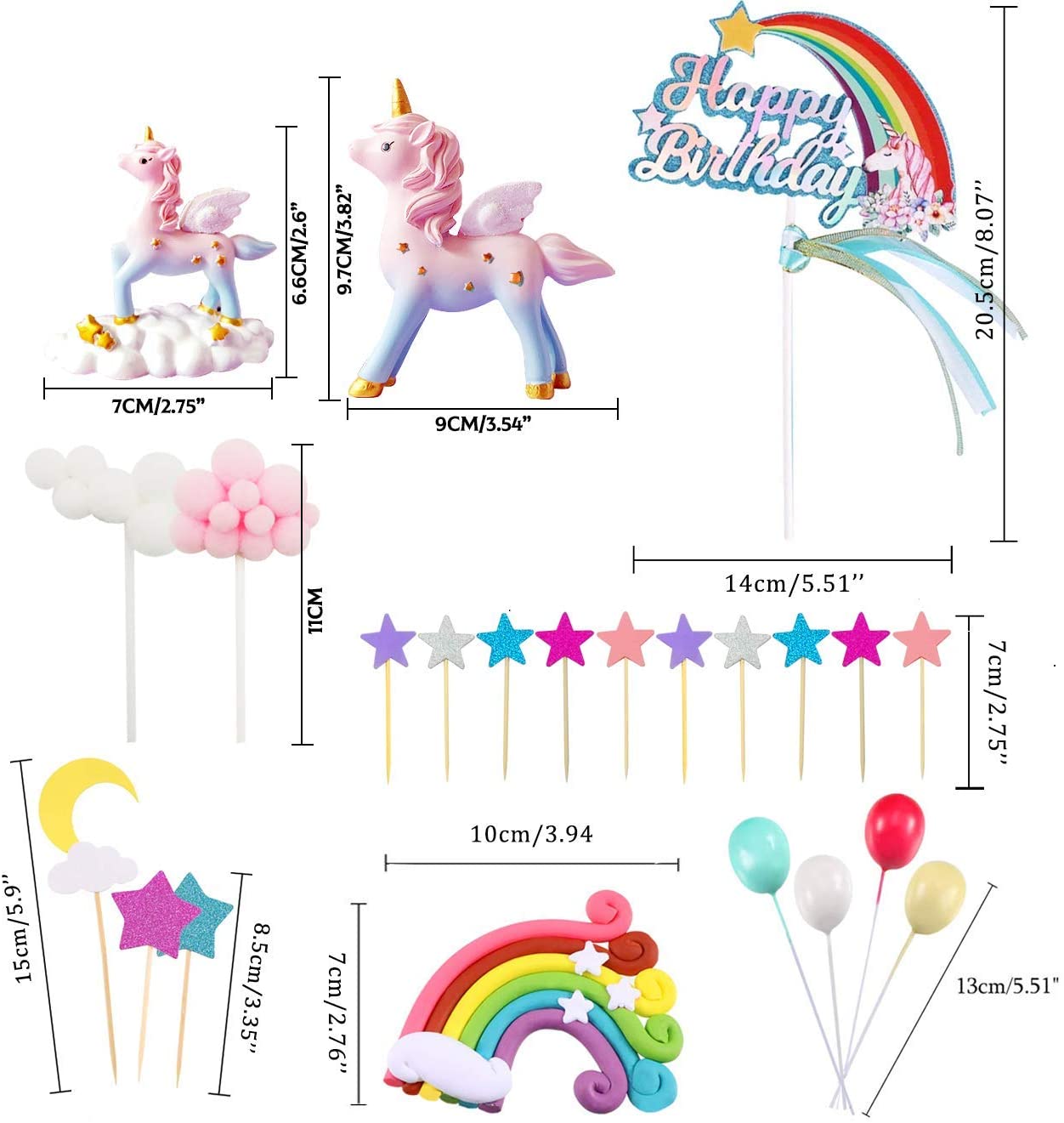 Humairc Unicorn Cake Decoration Rainbow Unicorn Cake Topper Happy Birthday Topper Cloud Balloons Moon Stars Cupcake Topper for Girl Kid Women Birthday Party Wedding Anniversary Decoration