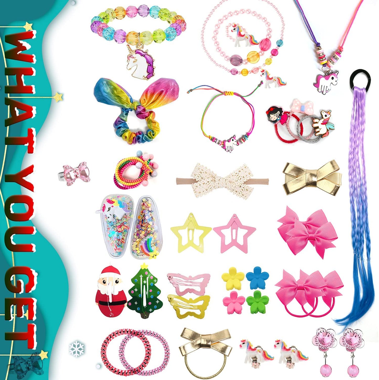 Humairc 2022 Advent Calendar Jewelry Calendar, Hair Accessories Girls Kids 24 Christmas Calendar Stuffing Gifts, Hair Clips Hairband Bow Tie Rope, Bracelet Necklace Countdown Calendar