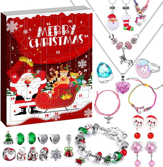 Humairc Jewelry Advent Calendar for Girls 2021 Christmas, 24 Xmas Surprise Gifts of DIY Bracelet Necklace-Clip Earring Rings Charms, 24 Days Countdown for Kids Daughter Teens