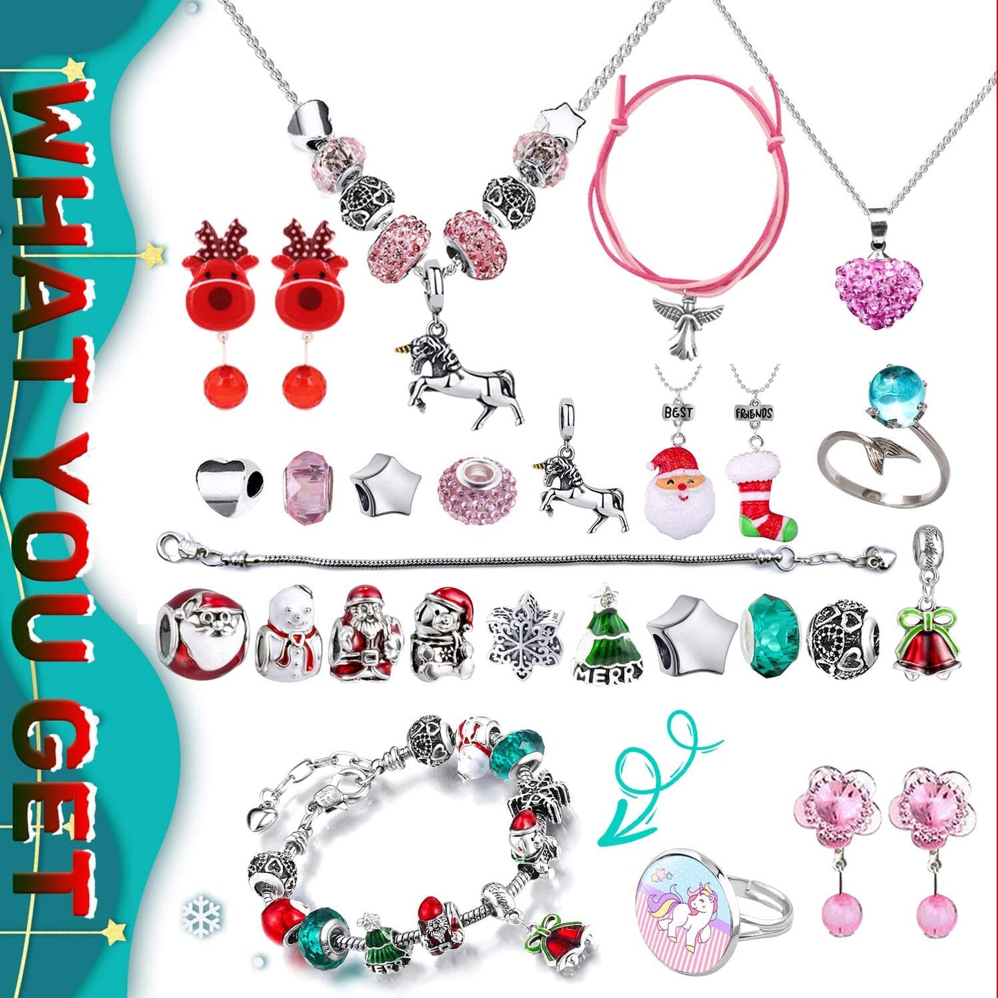 Humairc Jewelry Advent Calendar for Girls 2021 Christmas, 24 Xmas Surprise Gifts of DIY Bracelet Necklace-Clip Earring Rings Charms, 24 Days Countdown for Kids Daughter Teens (Plastic)