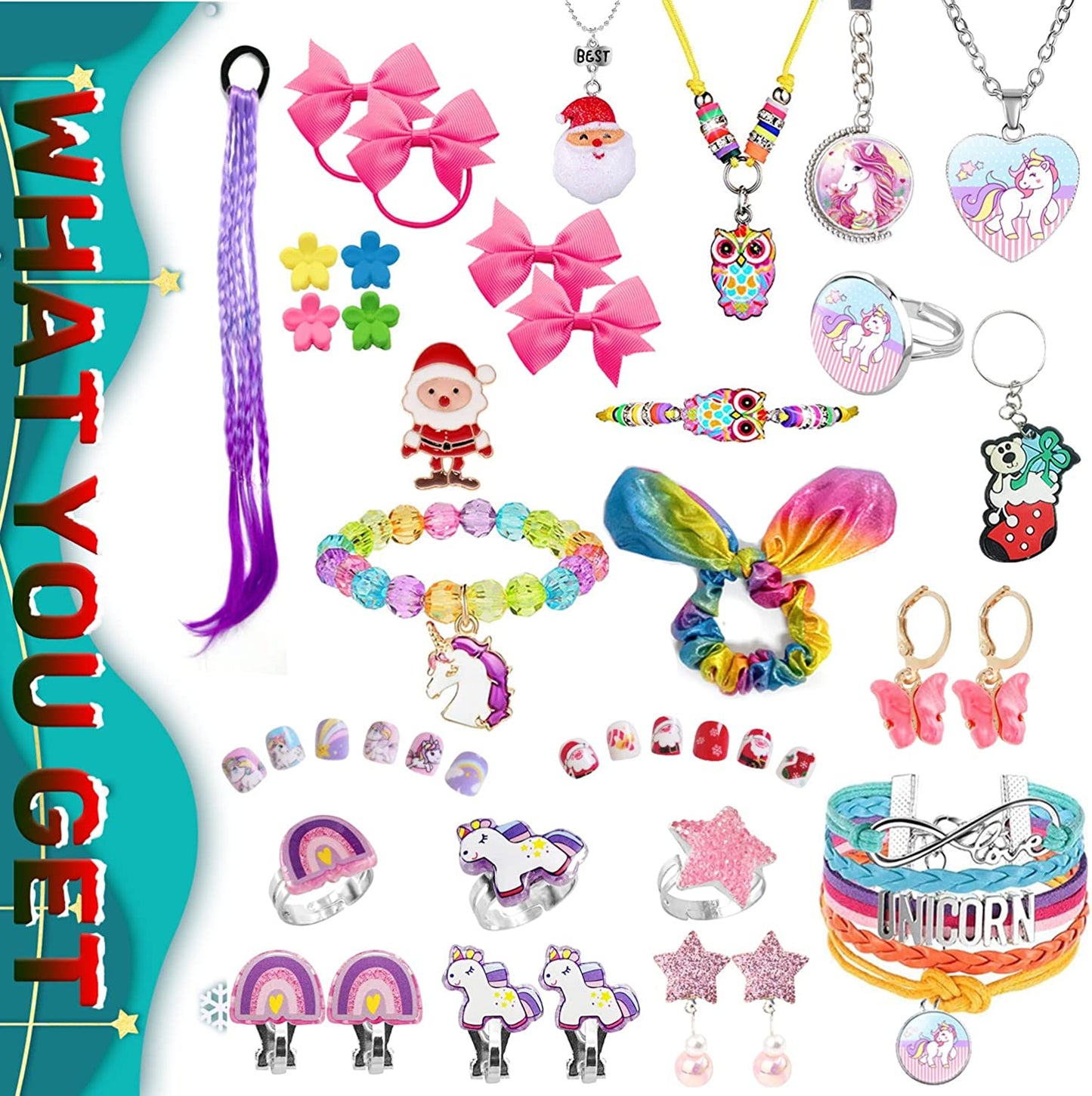 Humairc Advent Calendar Unicorn Girls Jewelry 2022 Christmas Gifts, 24 Days Countdown Gifts of Unicorn Necklace Bracelet Earring Clips Rings Hair Accessories, Xmas Surprise for Children Daughter Kids