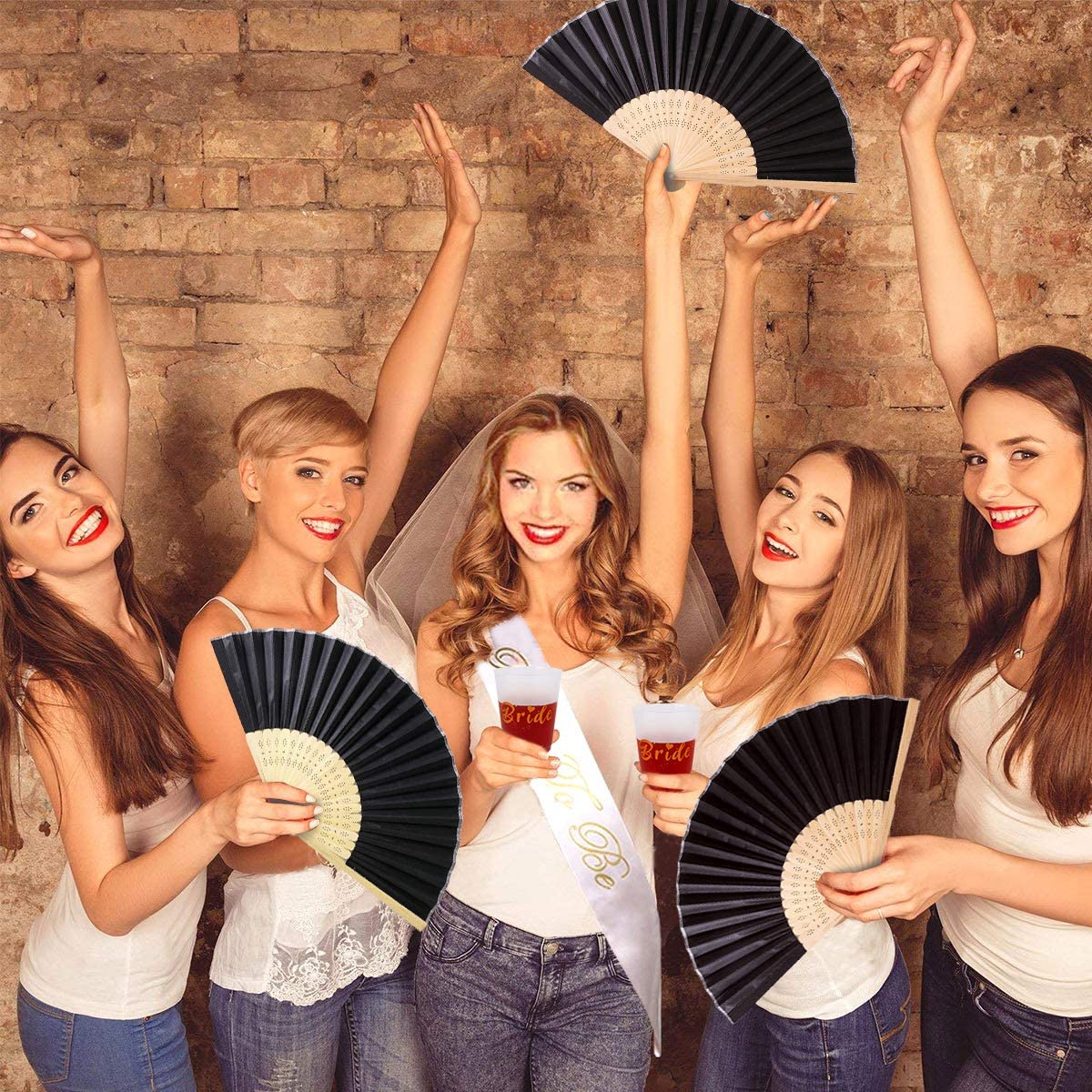 Humairc Black Wedding Fan 10pcs Cloth Folding Hand Held Fan and 10pcs Organza Bags Bamboo Chinese Fans for Church Wedding Gift Wall Decoration Party Favor DIY Wall Summer Party Guest Gifts