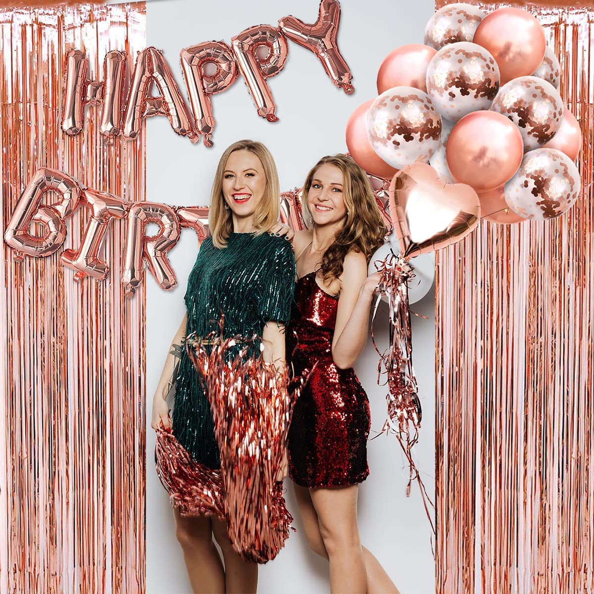 Humairc 21st Rose Gold Birthday Party Decoration for Girls Happy Birthday Banner Number 18 40inch 2 Fringe Curtain Foil Tablecloth Confetti Balloon Cake Topper Table Confetti Anniversary