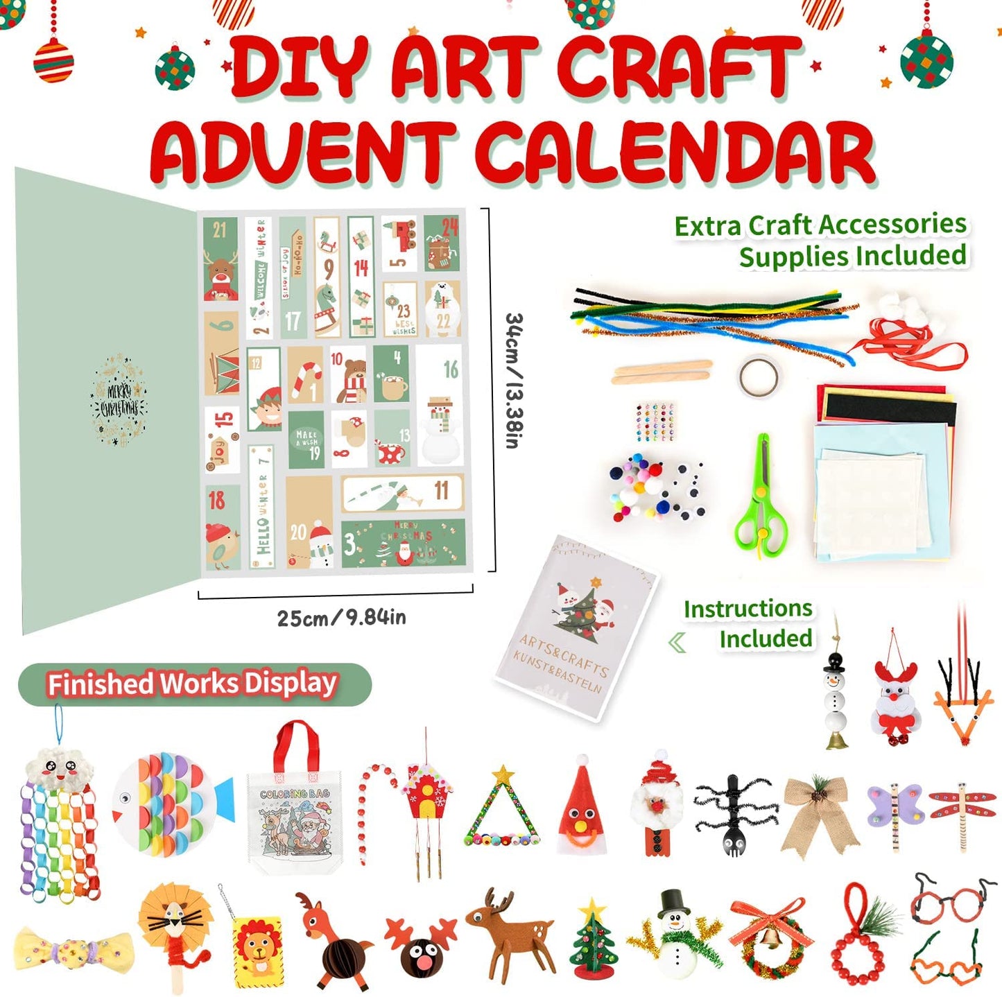 Humairc 2022 Advent Calendar Art Craft Toys for Kids 24 pcs Christmas DIY Craft Gift, Art Craft Christmas Tree Decorations Snowman Candy, Art Craft Decor Christmas Gifts for Boys Children Girls