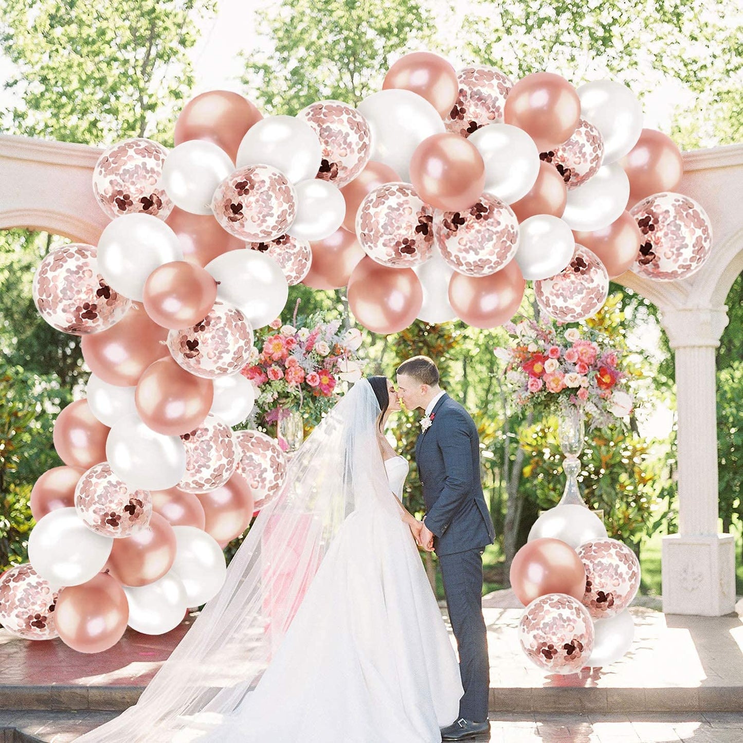 Humairc Rose Gold Balloon Wreath Arch DIY Kit, Mainly Rose Gold Balloons, Mixed Pearl White Balloons and Confetti Balloons with DIY Tools for Birthday Wedding Baby Shower Decor