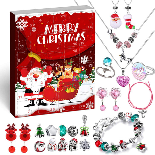 Humairc Jewelry Advent Calendar for Girls 2021 Christmas, 24 Xmas Surprise Gifts of DIY Bracelet Necklace-Clip Earring Rings Charms, 24 Days Countdown for Kids Daughter Teens (Plastic)