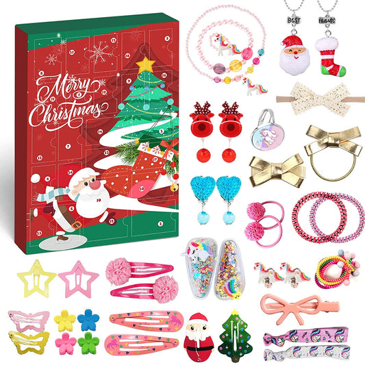 Humairc Advent Calendar Jewelry Hair Accessories 2021 for Girls Kids 24 Christmas Calendar fillers Gift, Hair Clips Scrunchies Bow Ties Rope, Bracelet Necklace Countdown Calendar - Daughter